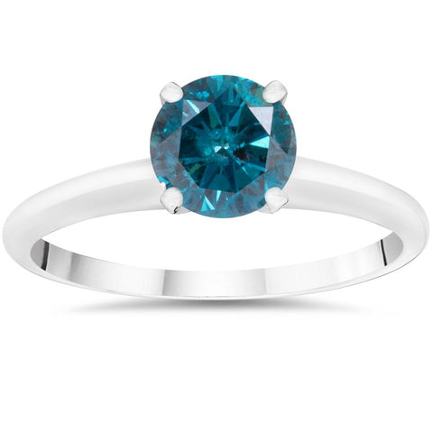 VS 1ct Blue Diamond Brilliant Cut Solitaire Engagement Ring 14K White Gold