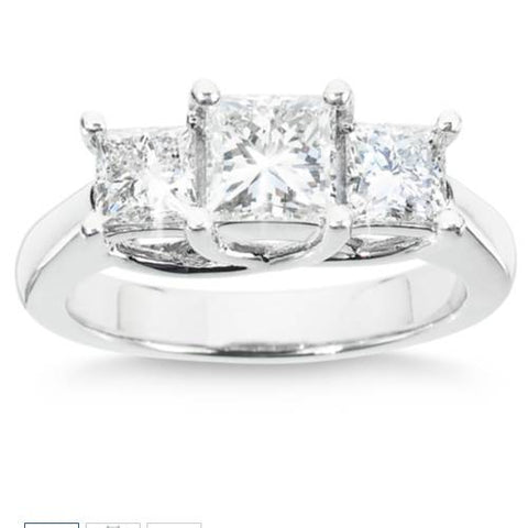 1 1/2ct Diamond Three Stone Engagement Anniversary Ring 14K White Gold
