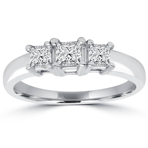 1ct Three Stone Princess Cut Diamond Engagement Ring 14K White Gold