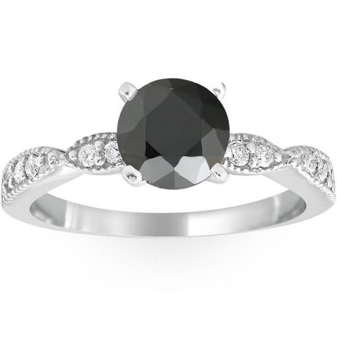 2 1/4ct Treated Black & White Diamond Engagement Ring 14K White Gold
