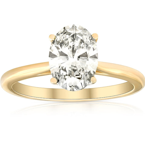 VS 1 3/4Ct Solitaire Oval Diamond 14k Yellow Gold Engagement Ring Lab Grown