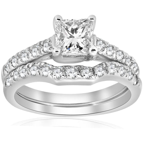 G/SI 1 1/2ct Princess Cut Diamond Engagement Matching Wedding Ring Gold Enhanced