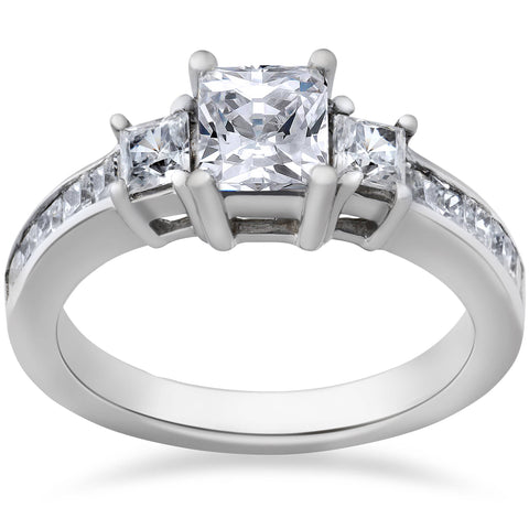 Princess Cut Diamond Engagement Ring 3-Stone 1 1/2ct 14k White Gold