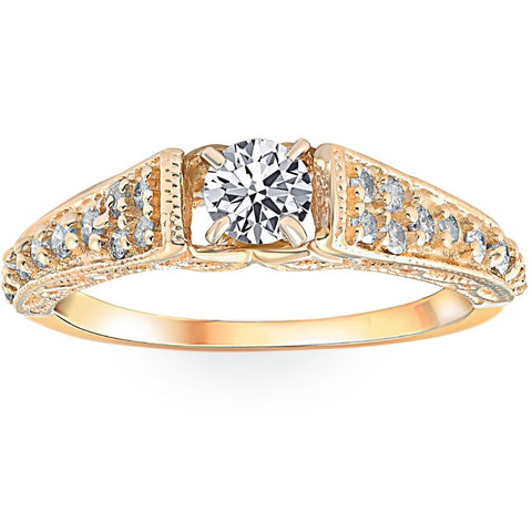 5/8ct Vintage Diamond Engagement Ring 14K Yellow Gold Filigree Deco Solitaire