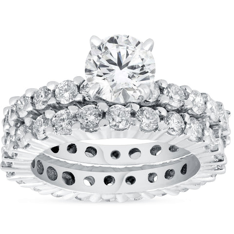 4 Ct Diamond Eternity 1ct Center Engagement Wedding Ring Set White Gold Enhanced