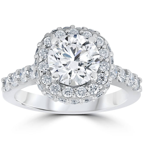 3 5/8ct Round Diamond Double Halo Engagement Ring 14K White Gold