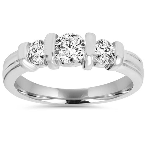 1 Cttw 3-Stone Natural Diamond Engagement Ring Bar Set 10K White Gold Band