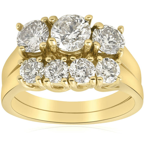3ct Three Stone Diamond Ring Set 14K Yellow Gold