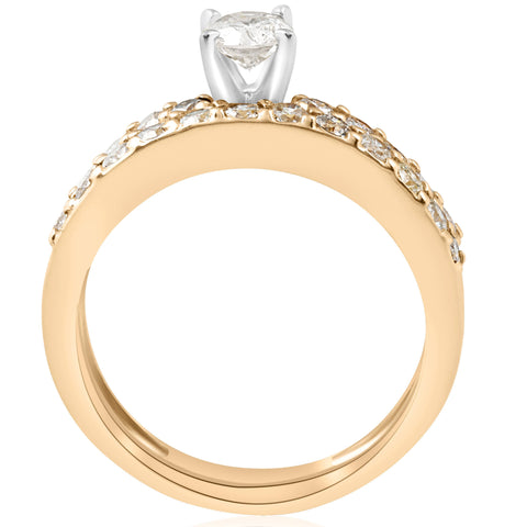 14k Yellow Gold 1 Carat Diamond Engagement Ring Matching Wedding Band Set