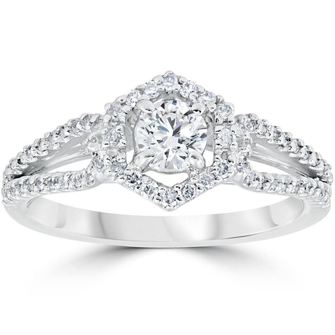 Diamond Vintage Halo Engagement Split Shank Solitaire Ring 5/8ct 14K White Gold
