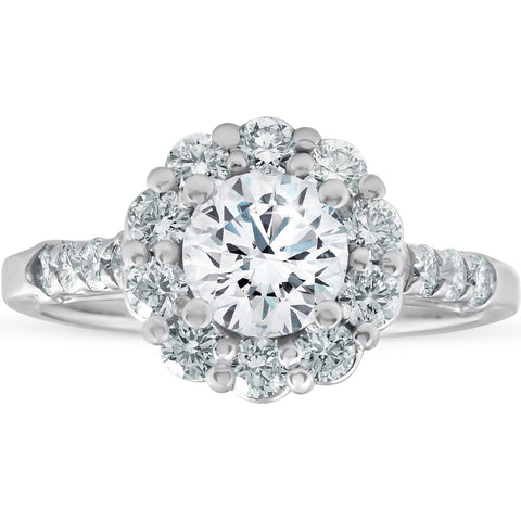 H/SI 2.75Ct TDW Halo Round Solitaire Diamond Engagement Ring White Gold Enhanced