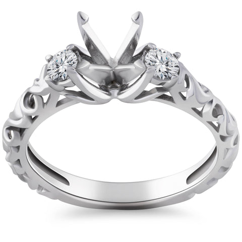 .29Ct Vintage Diamond Engagement Ring Setting 14K White Gold Semi Mounting