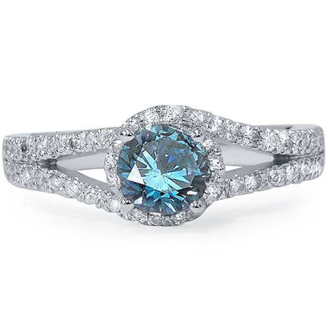 1ct Blue Diamond Twist Engagement Ring 14K White Gold