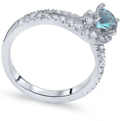 1ct Treated Blue Diamond Twist Pave Multi Row Engagement Ring 14K White Gold