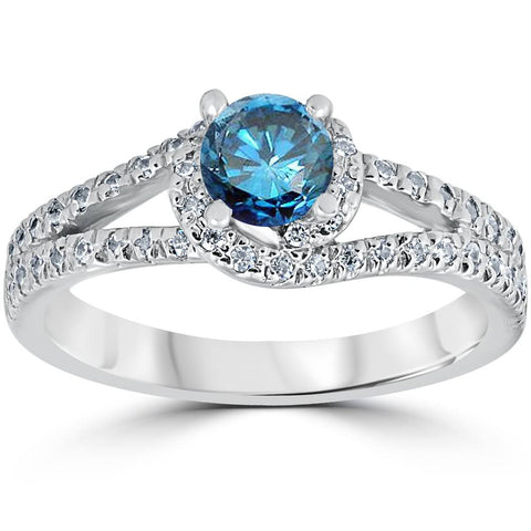 1ct Blue Diamond Twist Engagement Ring 14K White Gold