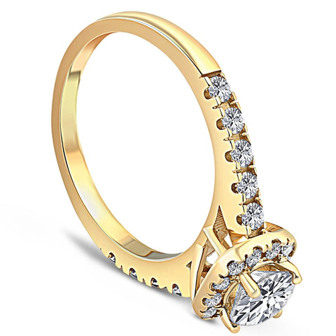 3/4Ct Diamond Cushion Halo Engagement Ring 10k Yellow Gold