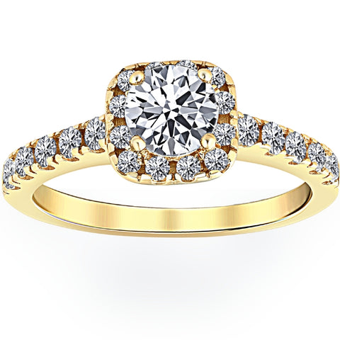 3/4Ct Natural Diamond Cushion Halo Engagement Ring 10k Yellow Gold