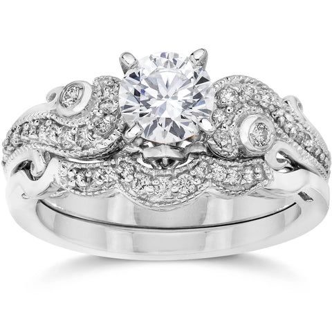 3/4ct Diamond Engagement Wedding Ring Matching Set 14K White Gold (J-K,I2-I3)