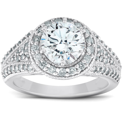 VS 2.10 Ct Diamond Halo Engagement Ring 14k White Gold Size 7 6.95 Grams