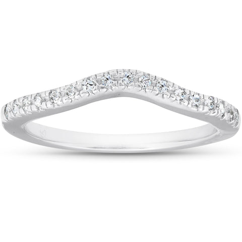 1/8 ct Curved Diamond Contour Wedding Engagement Notched Ring 14K White Gold