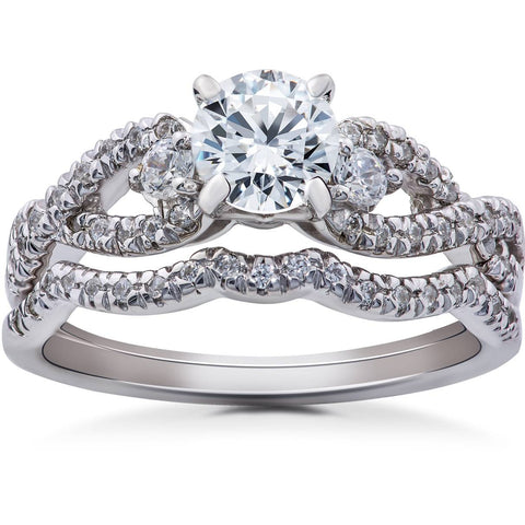 1 1/6ct Diamond Infinity Engagement Wedding Matching Guard Ring Set White Gold