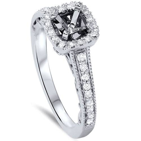 1/3ct Cushion Halo Diamond Vintage Engagement Ring Setting 14K White Gold