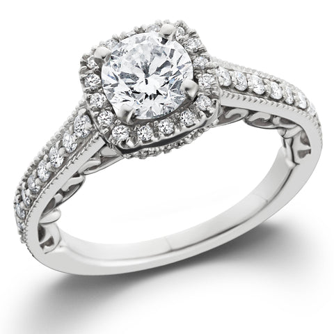 7/8ct Cushion Diamond Vintage Halo Engagement Ring 14K White Gold