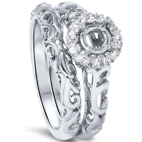 1/10ct Round Diamond Halo Vintage Engagement Ring Mount Set 950 Platinum