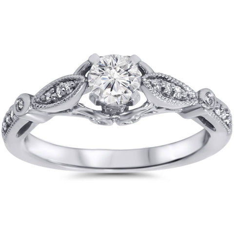 5/8ct Vintage Round Diamond Engagement Ring 14K White Gold