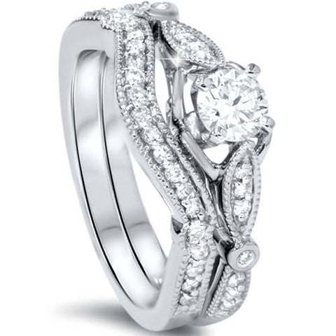 3/4 Ct Diamond Engagement Ring Matching Wedding Band Set in 10k White Gold