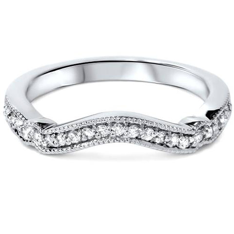 1/6ct Curved Diamond Wedding Ring 14k White Gold