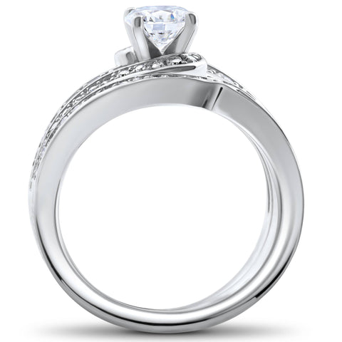 1 ct Diamond Round Solitaire Engagement Ring Wedding Band Set 14k White Gold Set