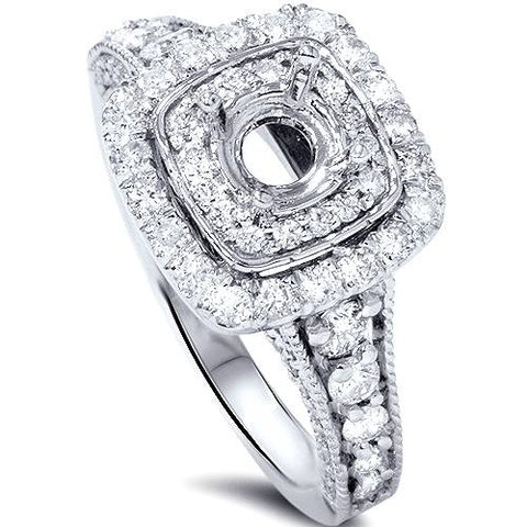 1ct Double Cushion Halo Diamond Engagement Setting 14K White Gold Semi Mount