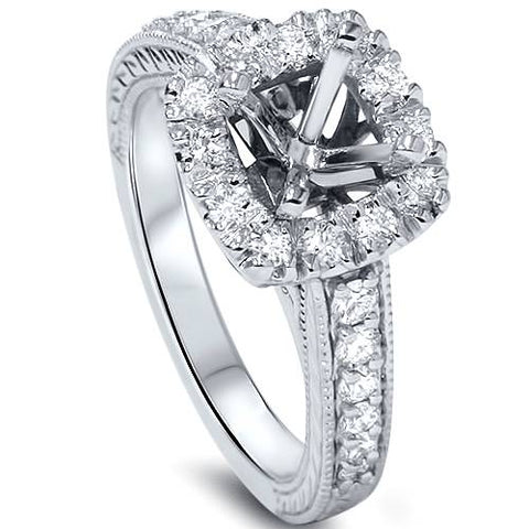 1/2ct Cushion Cut Halo Diamond Vintage Engagement Ring Setting