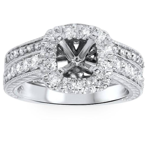 3/4ct Cushion Cut Halo Diamond Vintage Engagement Ring Setting Set