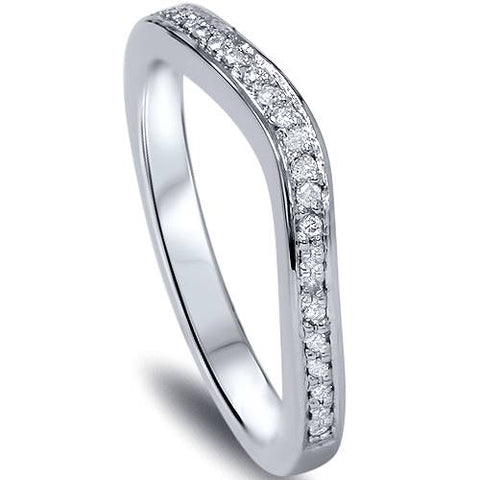 1/10ct Curved Diamond Wedding Band 14K White Gold
