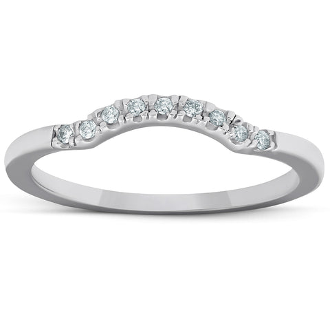1/15ct Curved Contour Notched Diamond Wedding Ring 14K White Gold