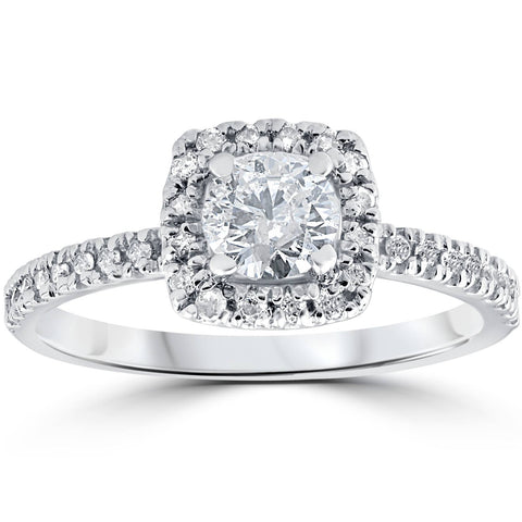 3/4ct Cushion Halo Diamond Engagement Ring 14K White Gold