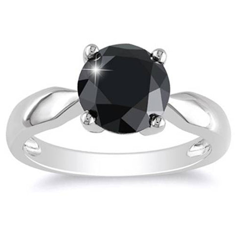 2 1/2ct Treated Black Diamond Solitaire Engagement Ring 14k White Gold