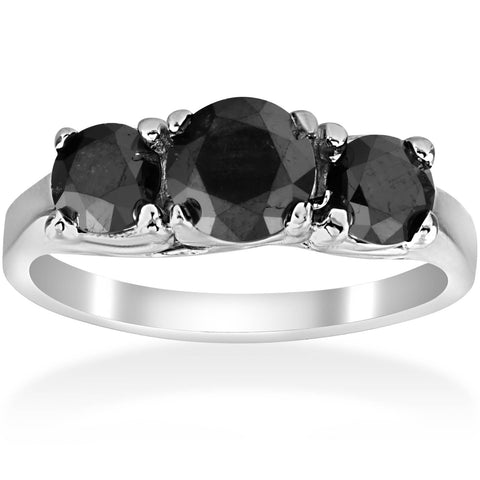 2 1/3ct Treated Black Diamond Three Stone Ring 14K White Gold
