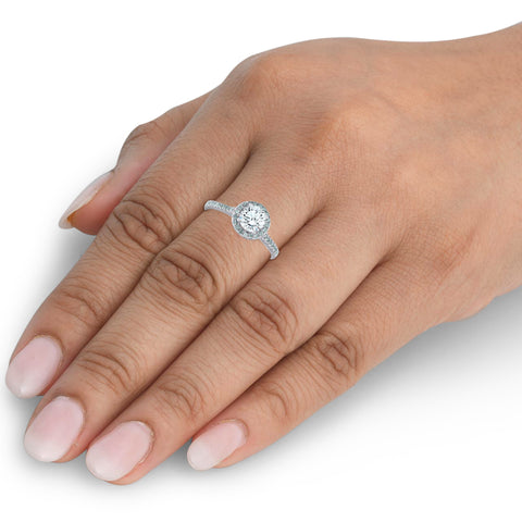 1 3/8ct Diamond Halo Engagement Ring 14K White Gold
