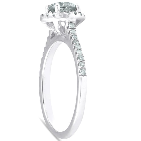 1 3/8ct Diamond Halo Engagement Ring 14K White Gold