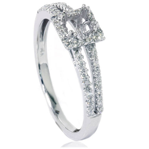 3/8ct Split Shank Princess Cut Halo Engagement Ring Setting 14K White Gold