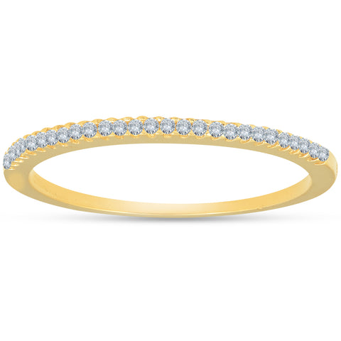 1/10 ct Diamond Wedding Ring 14k Yellow Gold Womens Stackable Band