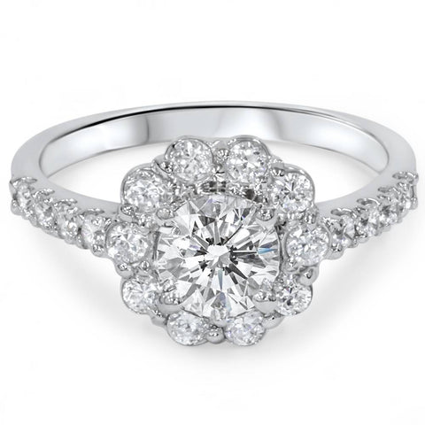 2 1/6ct Round Brilliant Diamond Halo Engagement Ring Solitaire 14k White Gold