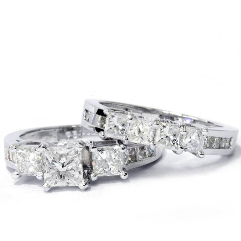 3 1/2ct Princess Cut Diamond Engagement Ring Wedding Set 14K White Gold