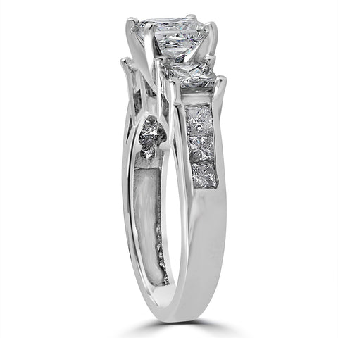2ct Princess Cut Engagement Enhanced Diamond 3-Stone Channel Ring 14K White Gold