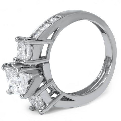 2ct Princess Cut Engagement Enhanced Diamond 3-Stone Channel Ring 14K White Gold