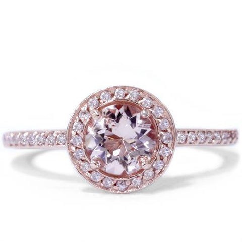 7/8ct Morganite & Diamond Engagement Ring 14K Rose Gold Halo Design