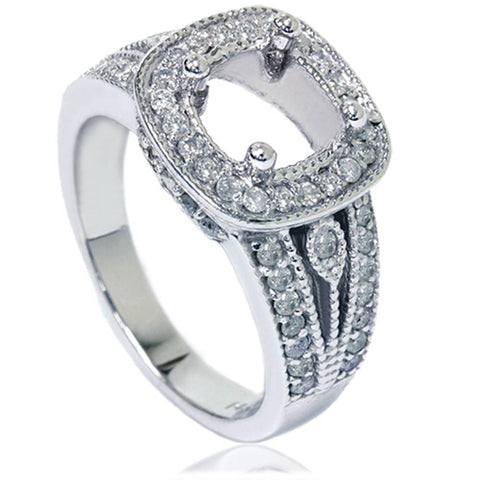 3/4ct Cushion Halo Diamond Ring Setting 14K White Gold